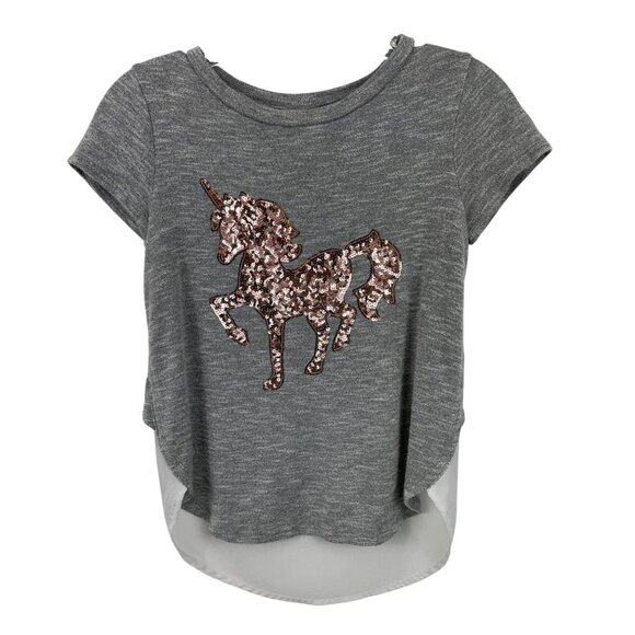 Total Girl Unicorn Sequin High-Low Gray T-Shirt M 10/12 - Picture 1 of 7